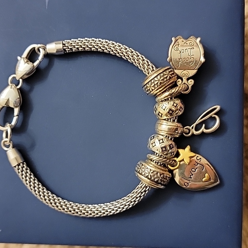 BRIGHTON Lucky Ladybug Believe Heart Star Charm Bracelet Letter B gift bag